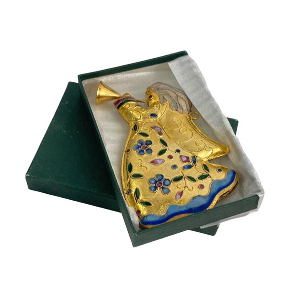 Vintage Enamel Cloisonné Angel Christmas Ornament Handcrafted Gold-Tone Floral D - Picture 9 of 9